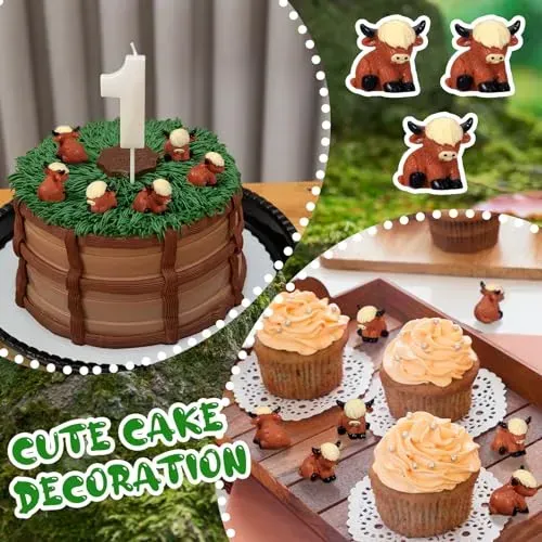 Mini Highland Cow Figurine - cute resin decor for party favors